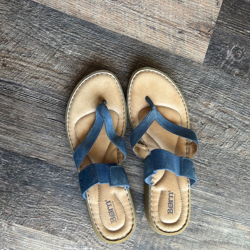 Born‎ Blue Leather Comfort Thong Sandals Womens Casual Shoes